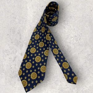 RENATO BALESTRA Navy/Gold Floral Art Silk LUXURY Tie ITALY